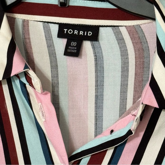 Torrid Midi Stretch Challis Button Front Shirt Dress Multi Color 00 - Picture 4 of 9